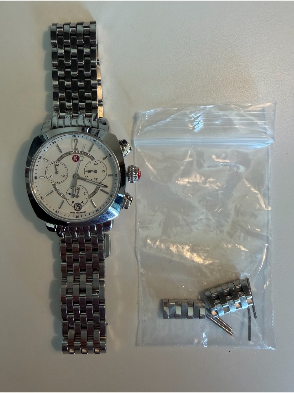 Michele Silver-Tone Stainless Steel Chronograph Watch with White Dial - Picture 3 of 12